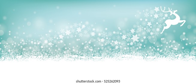 Cyan Christmas Card Header Snowflakes Reindeer Stardust