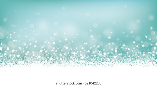 Cyan Christmas Header With Snow And Stars On The Bokeh Background. Eps 10 Vector File.