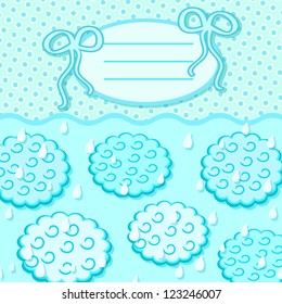 Cyan Cloud Invitation Card with Label and Place for Text