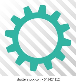 Cyan Cogwheel interface pictogram. Vector pictogram style is a flat symbol on diagonal hatch transparent background.