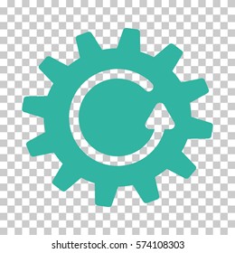 Cyan Cogwheel Rotation interface icon. Vector pictogram style is a flat symbol on chess transparent background.
