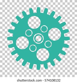 Cyan Cogwheel toolbar icon. Vector pictograph style is a flat symbol on chess transparent background.