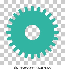 Cyan Cogwheel toolbar pictogram. Vector pictograph style is a flat symbol on chess transparent background.
