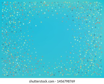 Cyan color background. Stars confetti. Ordinary colorific design. Scattered stars. Backround with random colored stars.