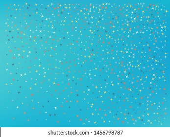 Cyan color background. Stars confetti. Common colorific fantasy. Stars confetti. Background confetti with stars.