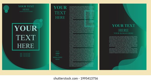 Cyan color Dark simple vector flyer Design 3 in 1 A4 templates, Magazine, Words, Concept, Article, poster, news papers 