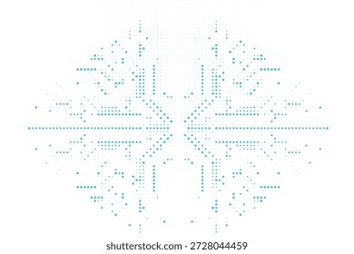 Rejilla de semitono digital de color cian con partículas cuadradas geométricas para la Ilustración vectorial innovadora del concepto de Tecnología y Ciencia de datos