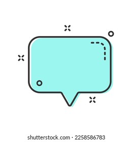 cyan color speech bubble vector illustration isolated on white background. cyan speech bubble with black line stroke and decorations, for web and ui design, presentation and social media post