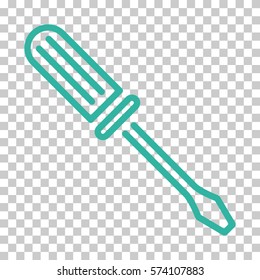 Cyan Contour Screwdriver toolbar icon. Vector pictograph style is a flat symbol on chess transparent background.