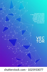Cyan cover layout design. Global network connection polygonal grid. Interlinked nodes, neuron, social media, web or  big data cloud structure concept. Network nodes information technology concept.