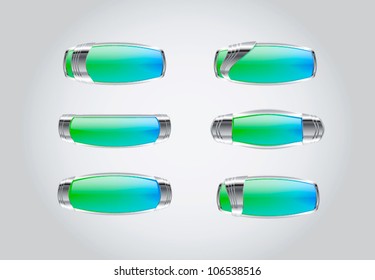 Cyan crystal buttons with metallic chrome elements