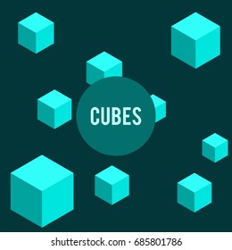 Cyan cubes composition with lettering in center