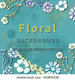 Cyan floral background frame