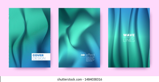 Cyan Flow Banner. Design Covers Set. Business Lines Pattern. 3d Geometric Illustration. Flow Lines Pattern. Dynamic Covers Set. Turquoise Modern Banner. Cyan Flow Illustration.