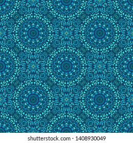 Cyan garden mandala ornament pattern background art - seamless floral abstract bohemian oriental elegant vector wallpaper