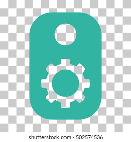 Cyan Gear Tag interface icon. Vector pictograph style is a flat symbol on chess transparent background.