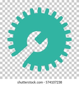 Cyan Gear Tools toolbar icon. Vector pictograph style is a flat symbol on chess transparent background.