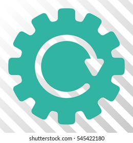 Cyan Gearwheel Rotation interface icon. Vector pictograph style is a flat symbol on diagonal hatch transparent background.