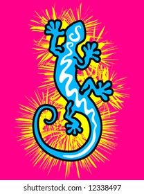 Cyan gecko lizard going up