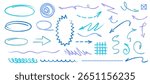 Cyan gel pen arrows and round shapes with glossy highlights and crisp outlines for modern layout compositions
