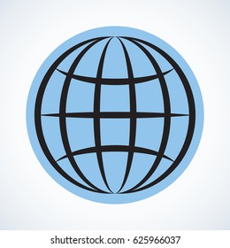 Cyan glob orb on light backdrop. Emblem concept in contour graphic style with space for text