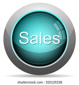 Cyan glossy sales concept button. Arranged layer structure.