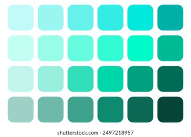 Cyan gradient palette. Square color swatches. Various shades of cyan. Vector illustration.