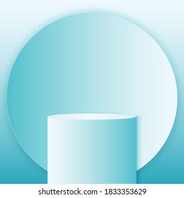 Cyan gradient round podium or pedestal, minimal circle product background, template mock up for display, geometric shape
