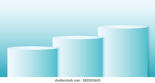 Cyan gradient round podium or pedestal, minimal circle product background, template mock up for display, geometric shape