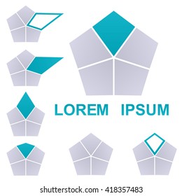 Cyan and grey pentagon logo vector design template set.