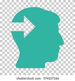 Cyan Head Plug-In Arrow interface toolbar pictogram. Vector pictograph style is a flat symbol on chess transparent background.