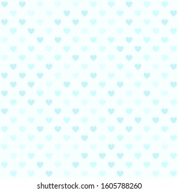 Cyan heart pattern. Seamless vector background - blue hearts on light cyan backdrop