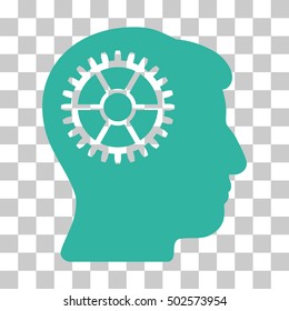 Cyan Intellect Cog toolbar pictogram. Vector pictogram style is a flat symbol on chess transparent background.