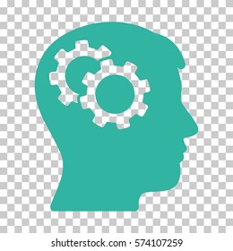Cyan Intellect Gears interface icon. Vector pictogram style is a flat symbol on chess transparent background.
