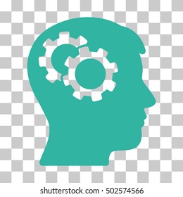 Cyan Intellect Gears interface toolbar pictogram. Vector pictograph style is a flat symbol on chess transparent background.