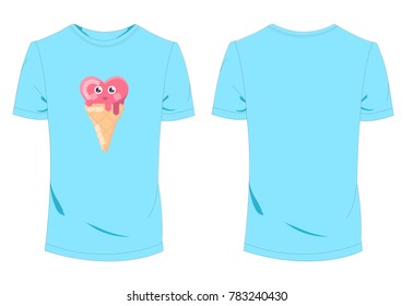  Cyan isolated T-shirt icecream heart symbol for Valentine day template using for fashion cloth design and assessorie for designer to make mock up or blue print in copany