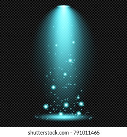 Cyan Lamp Shine Rays with Twinkles on Transparent Background - Vector Radiant Spotlight Rays
