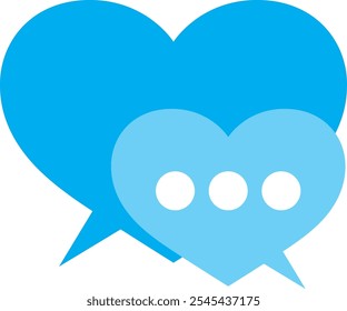 cyan and light cyan heart shape chat speech bubble, vector illustration isolated on white background.