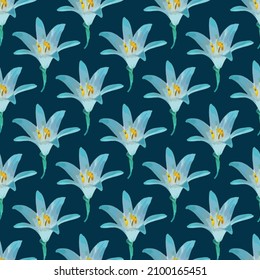 Cyan Lilienblume Nahtloses Muster