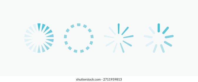 Cyan loading bar icon set, modern interface progress spinners for mobile app and website development, vector UI UX design elements