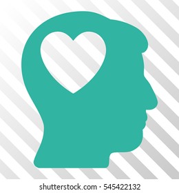 Cyan Love Heart Think interface toolbar icon. Vector pictograph style is a flat symbol on diagonal hatch transparent background.