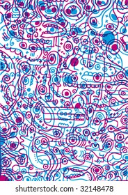 cyan and magenta silk screen print completely crazy amazing doodles