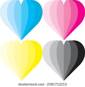 cyan magenta yellow and black heart seamless pattern, heart vector illustration.