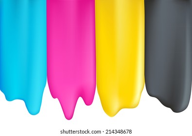 cyan magenta yellow black ink on white background