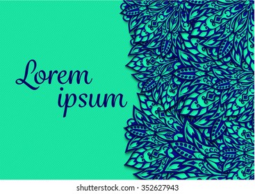 Cyan mandala poster. Vector template with text. Banner for web and print. 