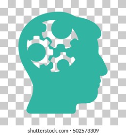 Cyan Mind Gears interface icon. Vector pictogram style is a flat symbol on chess transparent background.