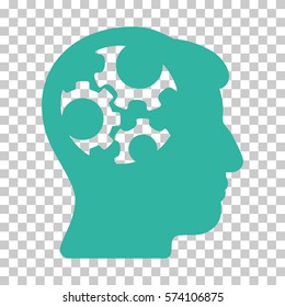 Cyan Mind Gears interface toolbar icon. Vector pictogram style is a flat symbol on chess transparent background.