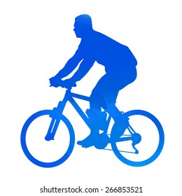 Cyan mountain biker. Vector silhouette