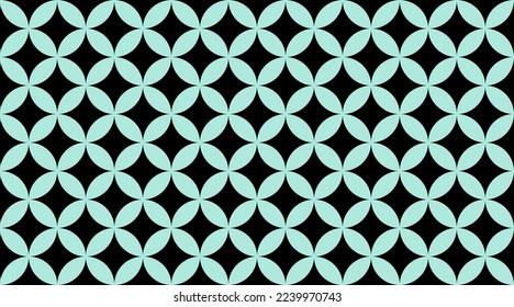 Cyan on black geometric pattern. Overlapping circles and ovals abstract retro fashion texture. Seamless pattern.