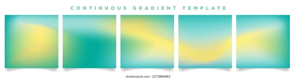 Cyan and Orangy Yellow Gradient Carousel Ad Template. Continuous Square Card Vector Template. Five multicolored gradient backdrops. Perfect for designs, feeds, social media, web, banners. EPS 10.